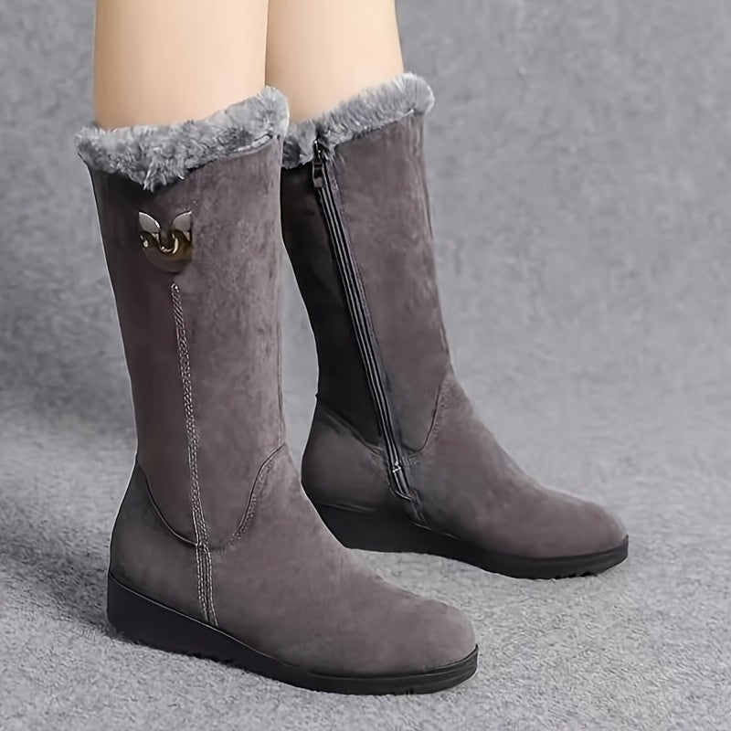 Womens Winter Boots with Cuff and Anti-Slip Flat Sole