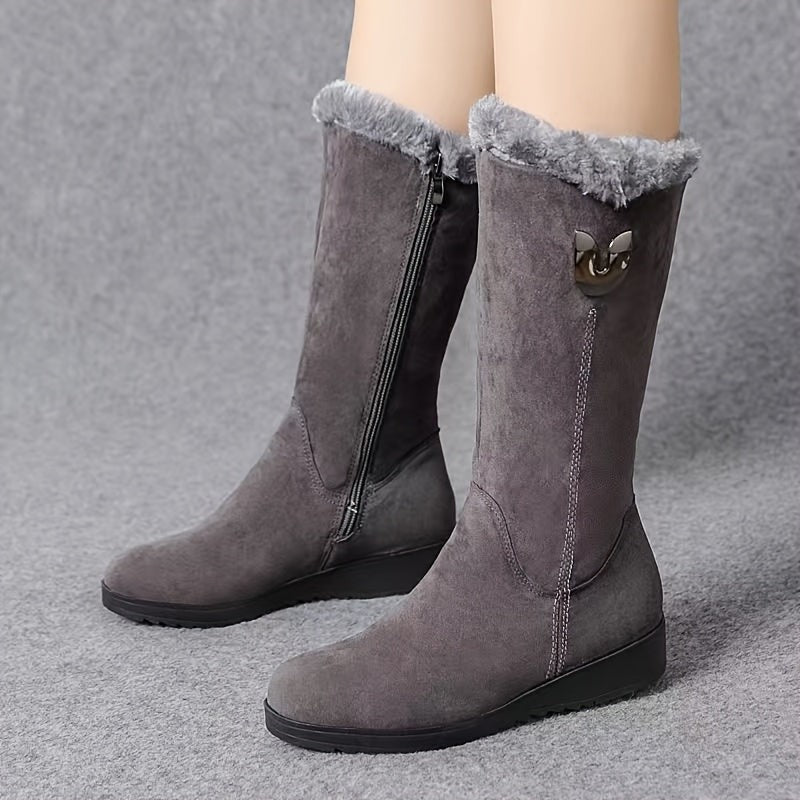 Womens Winter Boots with Cuff and Anti-Slip Flat Sole