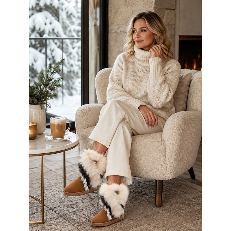 Womens Winter Boots with Fluffy Trim