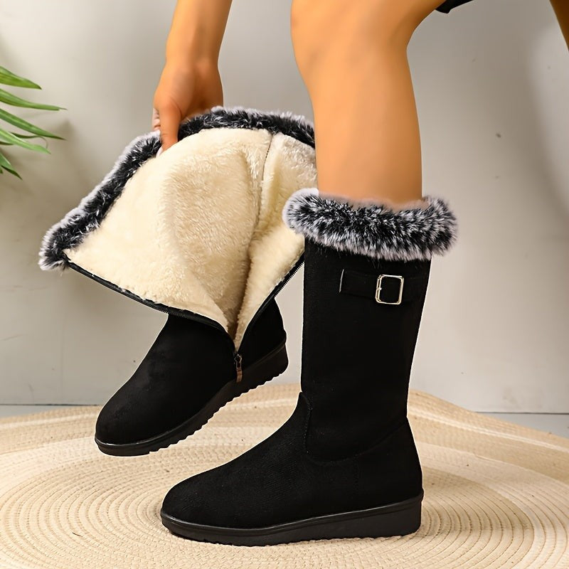 Women's Winter Boots with Fur Trim and Buckle Detail