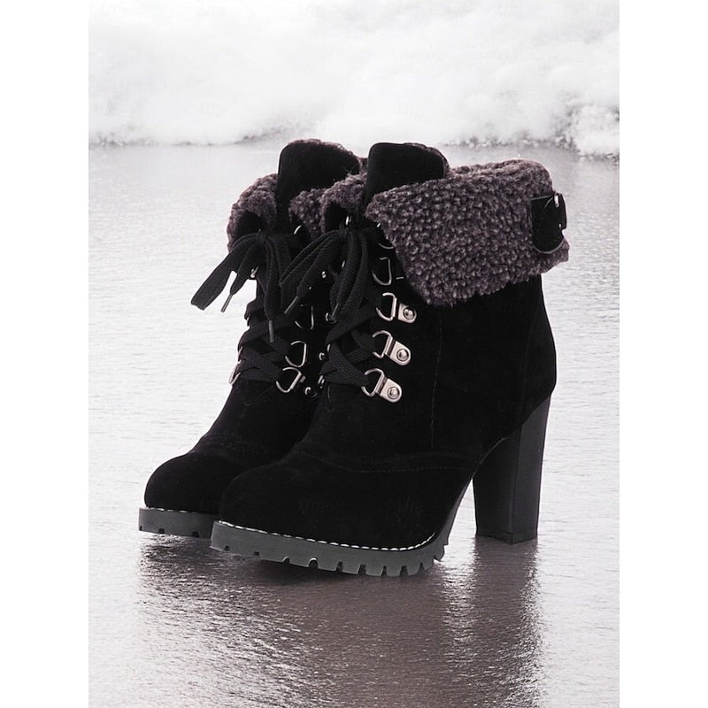 Women's Winter Boots with Fur Trim and Chunky Heel