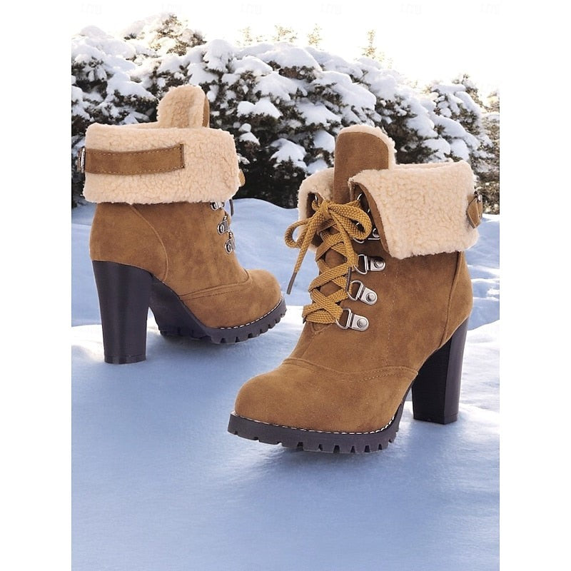 Women's Winter Boots with Fur Trim and Chunky Heel