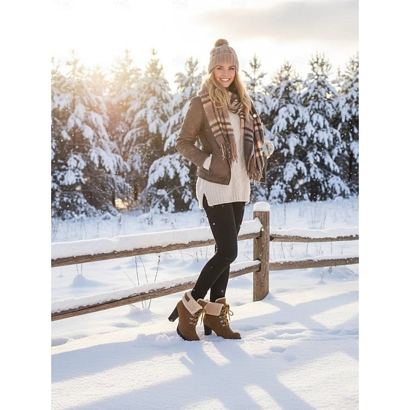 Women's Winter Boots with Fur Trim and Chunky Heel