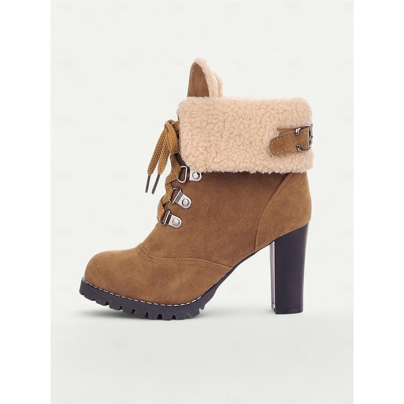 Women's Winter Boots with Fur Trim and Chunky Heel