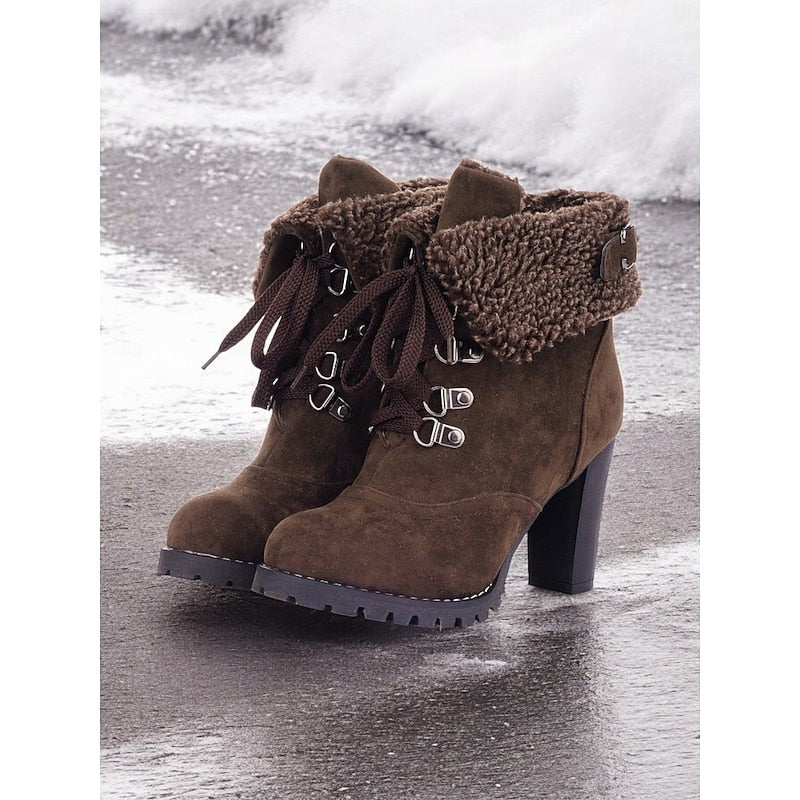 Women's Winter Boots with Fur Trim and Chunky Heel