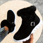 Women's Winter Boots with Plush Trim and Buckle Detail