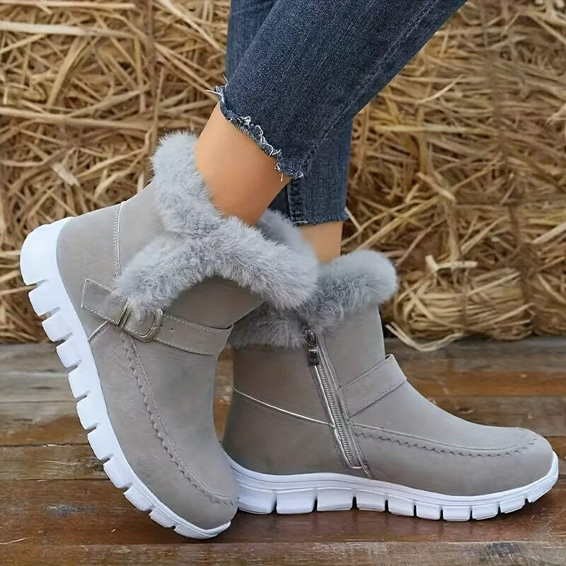 Women's Winter Boots with Plush Trim and Buckle Detail