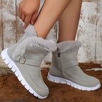 Women's Winter Boots with Plush Trim and Buckle Detail