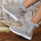 Women's Winter Boots with Plush Trim and Buckle Detail