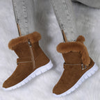 Women's Winter Boots with Plush Trim and Buckle Detail