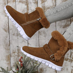 Women's Winter Boots with Plush Trim and Buckle Detail