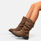Women's Winter Boots with Slouch Knit Shaft and Buckles