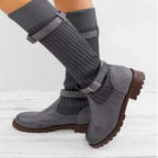 Women's Winter Boots with Slouch Knit Shaft and Buckles