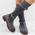 Women's Winter Boots with Slouch Knit Shaft and Buckles