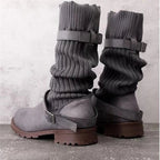 Women's Winter Boots with Slouch Knit Shaft and Buckles