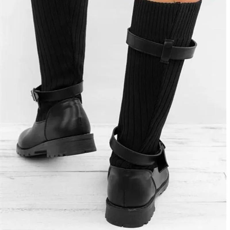Women's Winter Boots with Slouch Knit Shaft and Buckles