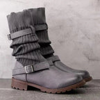 Women's Winter Boots with Slouch Knit Shaft and Buckles