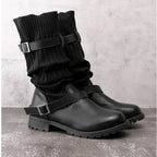 Women's Winter Boots with Slouch Knit Shaft and Buckles
