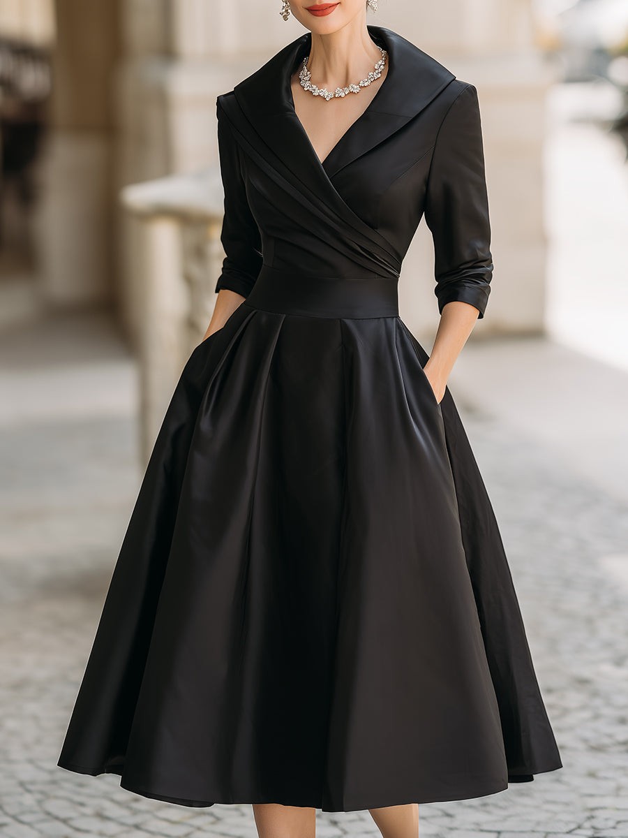 Wrap Midi Cocktail Dress with Three-Quarter Sleeves