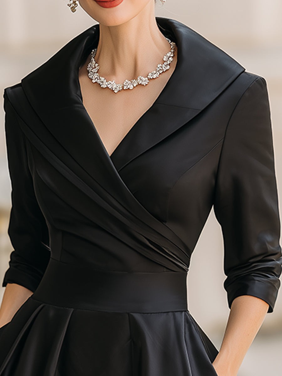 Wrap Midi Cocktail Dress with Three-Quarter Sleeves