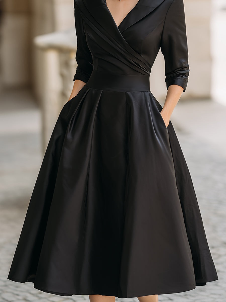 Wrap Midi Cocktail Dress with Three-Quarter Sleeves