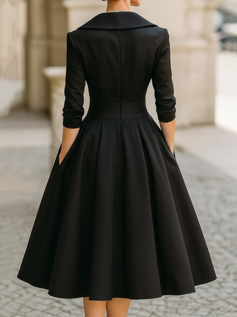 Wrap Midi Cocktail Dress with Three-Quarter Sleeves