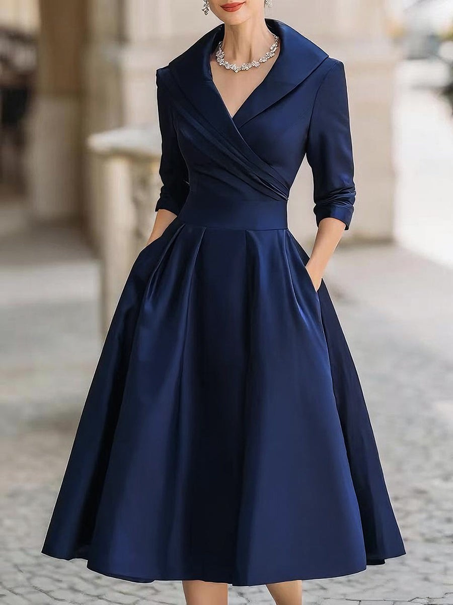 Wrap Midi Cocktail Dress with Three-Quarter Sleeves